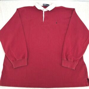 Vintage Polo Ralph Lauren Mens Rugby Shirt XL Red Long Sleeve White Collar Pony